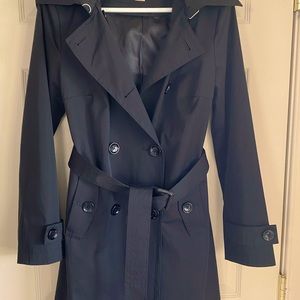 Black Trench style Rain coat.  Size XS
